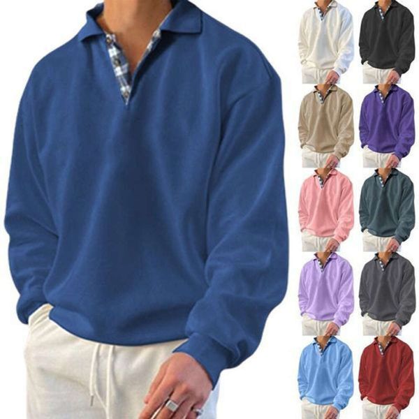 2024 Amazon Wish Independent Station, хит продаж, осенний мужской свободный свитер с длинными рукавами и v-образным вырезом, откидной воротник, мужская одежда