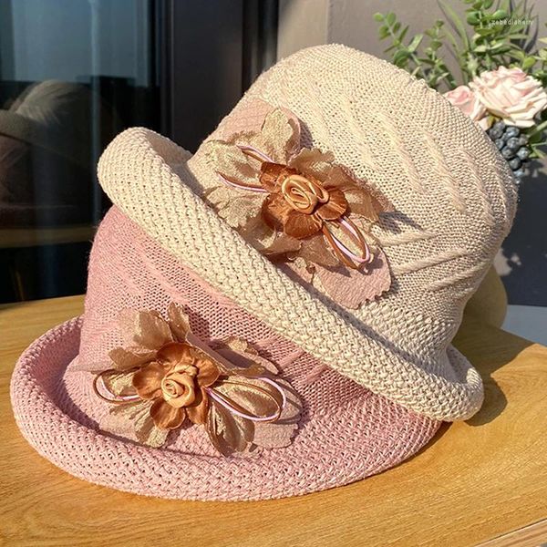 Береты, весенне-летние солнцезащитные шляпы, женские соломенные шапки с цветком в рыбацком стиле, повседневные праздничные шапки для девочек, модная пляжная шляпа-ведро, дышащая защита