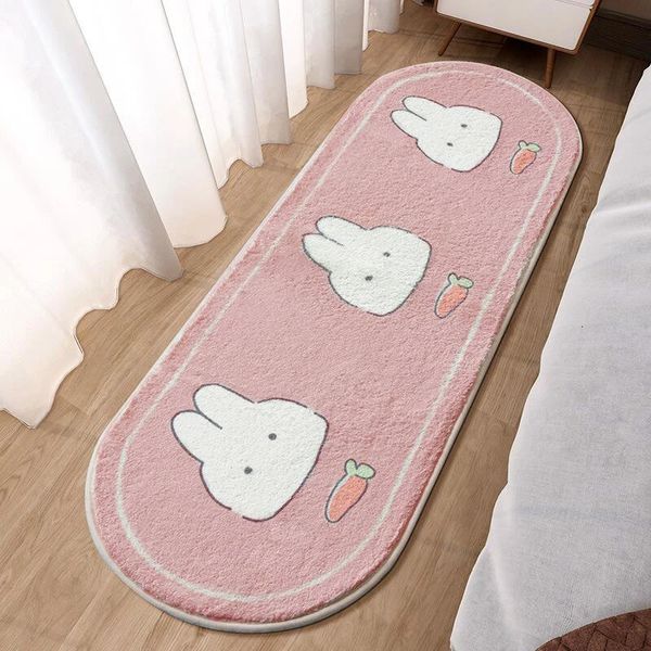 Rosa bonito quarto tapete peludo menina crianças tapetes para cama decoração sala de estar tapete térmico para crianças coreia 240111