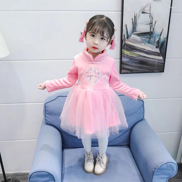 Vestidos da menina estilo chinês inverno criança vestido de veludo engrossar festa de casamento traje princesa roupas do bebê criança cosplay a864