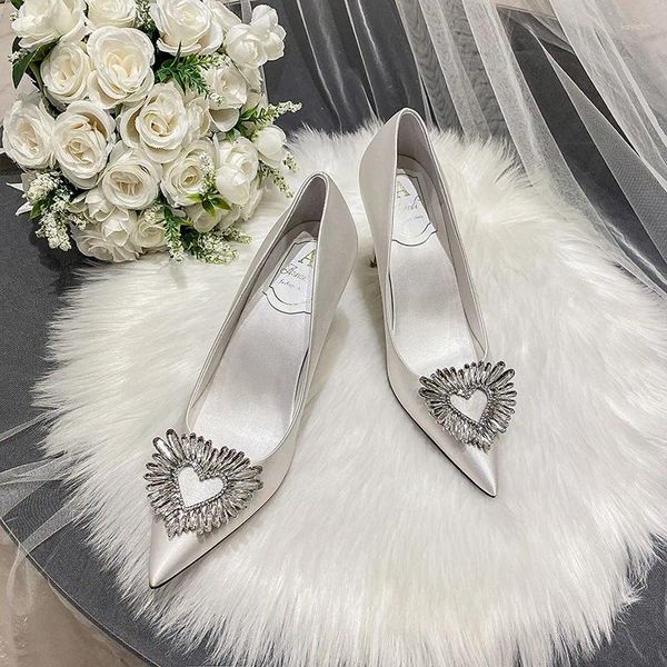 Kleidschuhe Größe 31-43 Weiß Hochzeit Brautjungfer Kristall Diamant Schnalle Satin High Heels Damen