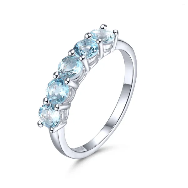 Anéis de cluster Natural Real Genuine Aquamarine 925 Anel de Prata Esterlina Elegante Mulheres Jóias para Presente Birthstone EUA Tamanho 8