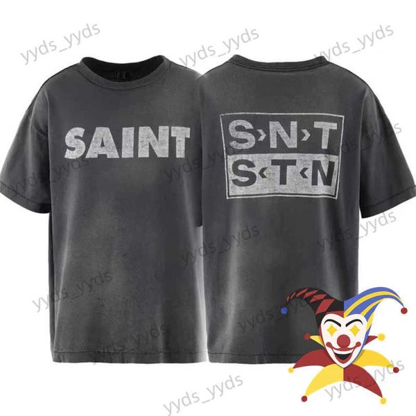 Мужские футболки, черная футболка SAINT MICHAEL для мужчин и женщин 1 1, футболка высокого качества из плотной ткани T240112