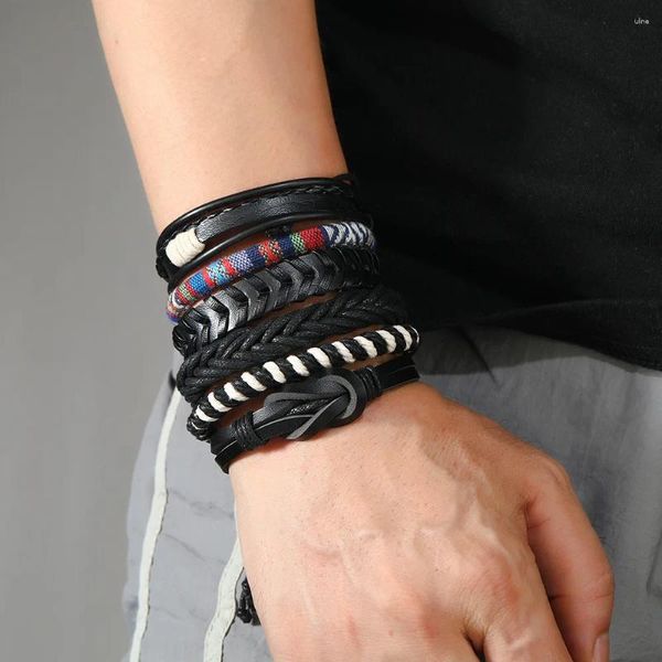 Link-Armbänder Herren-Lederarmband, persönliche Mode, gewebte Welle, Samia Retro, exquisiter 12-teiliger Charm-Handseil