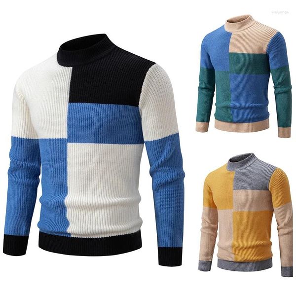 Maglioni da uomo Maglione moda uomo manica lunga patchwork colore slim fit o-collo caldo pullover casual stile coreano