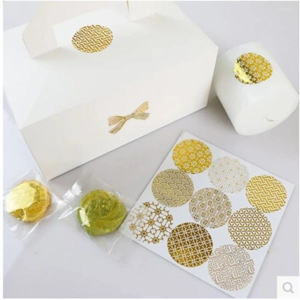 Confezione regalo 90 pezzi/10 fogli Adesivo sigillante circolare dorato circolare trasparente Etichetta per imballaggio alimentare di caramelle Decorazione della carta di carta intestata per le feste