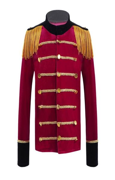 Giacche 416 Rosso Bambini Ragazzi Costume da circo Velluto Cappotto a maniche lunghe Nappe intrecciate dorate Tamburo Tromba Squadra Guardia d'onore Performance Un6088877