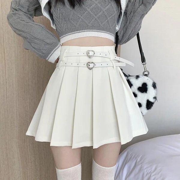 Röcke Für Frauen Plissee Weißen Rock Anzug Büro Dame Mini Schärpen Koreanische Mode Kleidung Herbst 2024 Hohe Taille