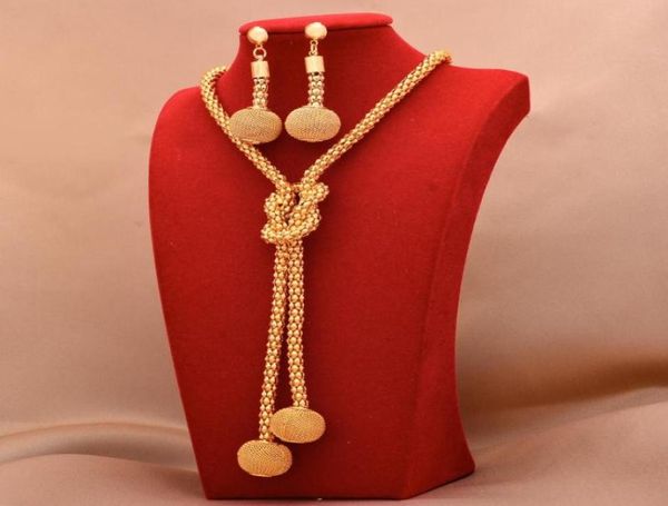 Ohrringe Halskette 24k afrikanisches vergoldetes Schmuckset für Frauen Perlenring Dubai Brautgeschenke Hochzeit Collares Schmuckset7233140