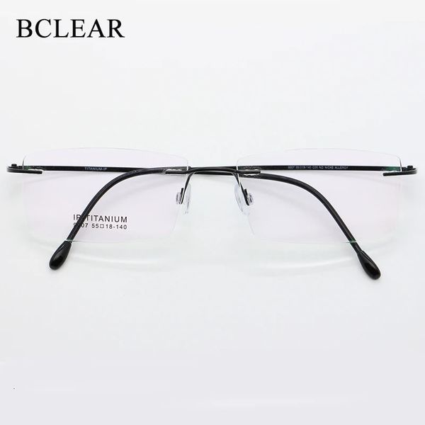 Bclear 9007men liga sem aro óculos quadro masculino quadrado ultraleve homem sem moldura miopia armações ópticas 55-18-140 240111