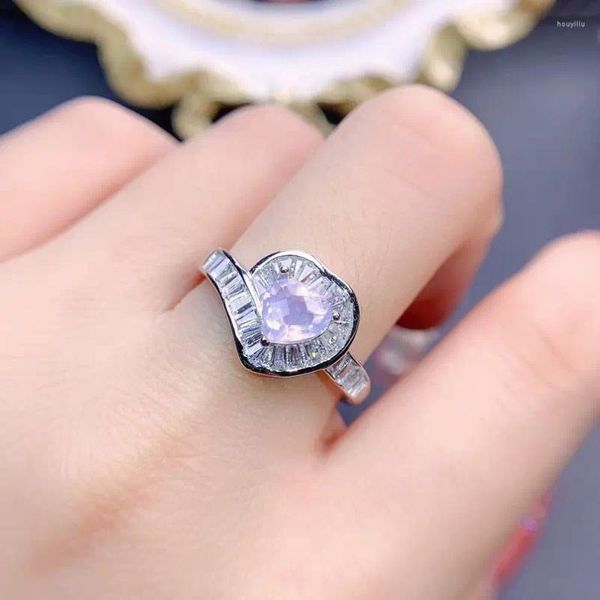 Anéis de cluster lavanda quartzo anel de noivado 925 prata esterlina natural ametista coração promessa de casamento