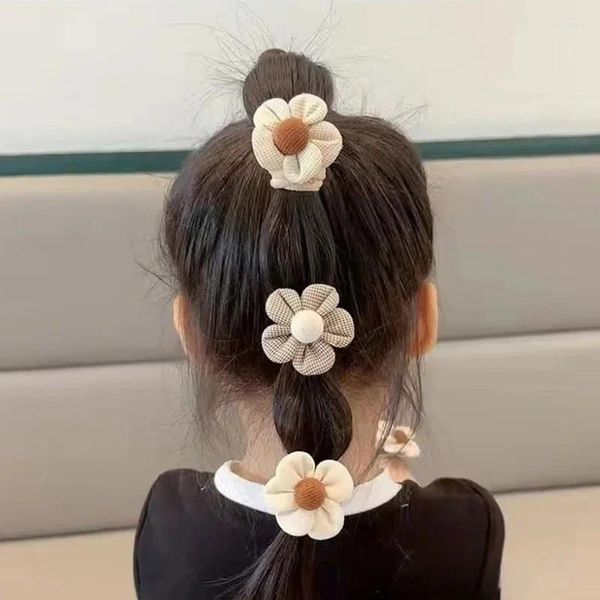 Acessórios de cabelo titular flor cor quente meninas 4 pçs/set elástico laço rabo de cavalo scrunchie bandas adorável bonito para crianças