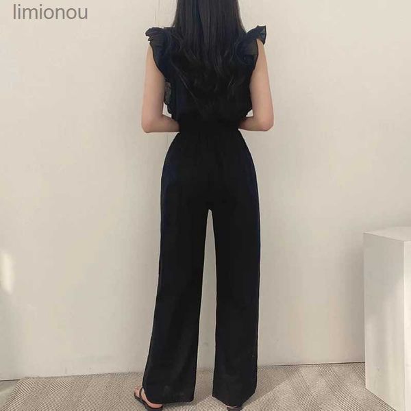 Womens Jumpsuits Barboteuses combinaisons femmes nouvelle femme volants Design élégant vacances solide élégant respirant tendre esthétique Vintage Streetwear StraightL2401