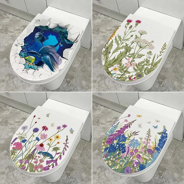 Acquerello Verde Pianta Foglie Adesivo Murale Bagno Wc WC Autoadesivo Murale Abbellire Fiore Decorazione Della Casa Decalcomanie 240111