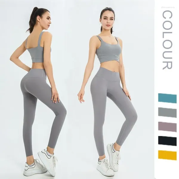 Conjuntos ativos nude sentimento yoga wear verão conjunto feminino fitness esportes pêssego hip calças sutiã e leggings atacado