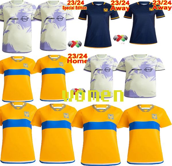 2023 24 Tigres de la UANL maglie da calcio donna GIGNAC LOPEZ D. REYES PIZARRO AQUINO L. QUINONES THAUVIN Home Away 3 magliette da calcio commemorative