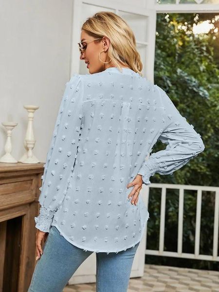 Damesblouses Elegant en jeugdvrouw Herfst Effen Kleur Mode V-hals Lange mouw Casual Kantoor Chiffon Shirt Tops