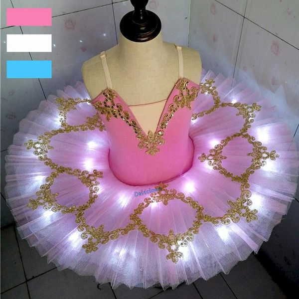 Meninas levou luz profissional ballet tutu brilho bailarina vestido de balé crianças adulto luminosa festa de aniversário dança traje dancewear 240111