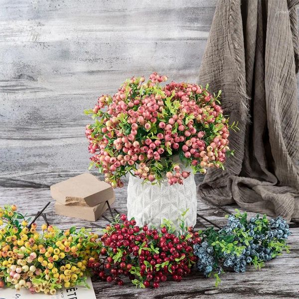 Fiori decorativi Bacca rossa artificiale Simulazione Ramo Fiore finto Pianta Bouquet da sposa fai da te Decorazioni natalizie per feste