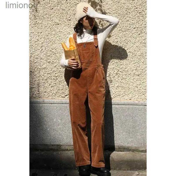 Damen-Overalls, Strampler, braun, Cord-Overalls, Damen, Herbst, neue gerade Baggy-Overalls, Vintage-Stil, lässig, weites Bein, Hosen, weibliche Sprunganzüge für Damen, L240111