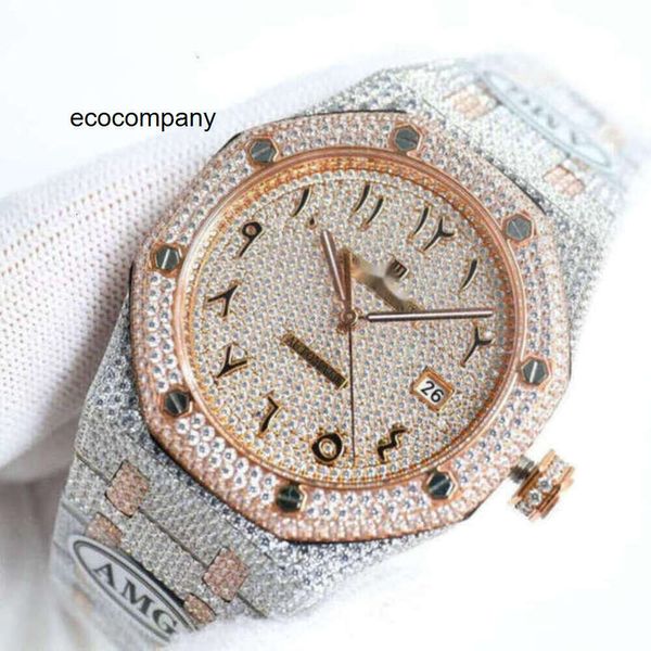 APS Kadın Lüks Elmas Kaplama Tasarımcısı Full Diamond Watch Ice Out Erkekler AP Menwatch JVP9 Oto Mekanik Hareket Uhr Taç Aşağı Montre Royal Re J