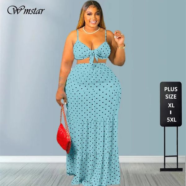 5xl plus size conjunto de duas peças roupas femininas verão atacado sexy doce sutiã e maxi saia pontos impressão correspondência terno gota 240111