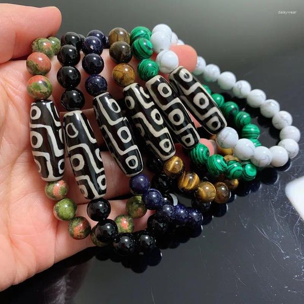 Charme pulseiras retro cura natural tibetano dzi ágata buda nove olhos quartzo amazonita olho de tigre preto lava pedra mulheres