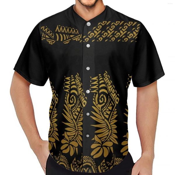 Erkek Polos Moda Spor Beyzbol Kısa Kollu Gömlek Erkekler Nefes Alabilir Yaz tarzı Erkek Polinezya Palmiye Yaprak Baskı Tişörtleri