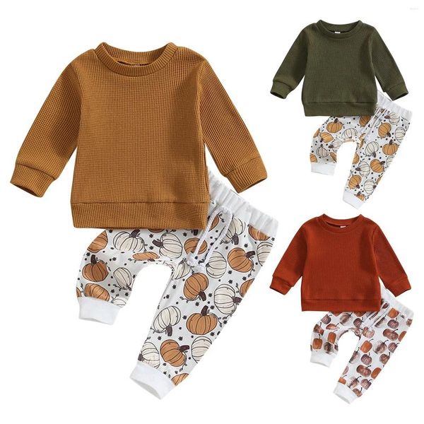 Set di abbigliamento Neonato Pantaloni di Halloween Completi Camicie lunghe Felpa con zucca Felpa con cappuccio a quadretti autunnale per bambini Felpa con cappuccio per ragazze