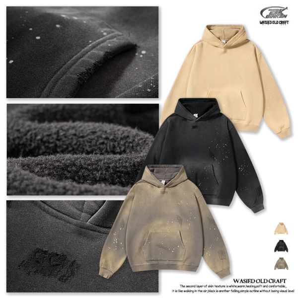 BK Abbigliamento da uomo | Felpa con cappuccio da uomo con cappuccio indossata con inchiostro indossato con spruzzo di scimmia addensato in peluche 360G per l'autunno/inverno