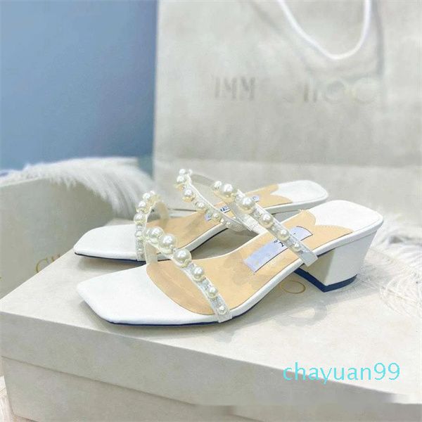 Designer-Sky Pearl-Sandalen mit hohen Absätzen für Frühling und Sommer mit weichem Rock und quadratischem Kopf