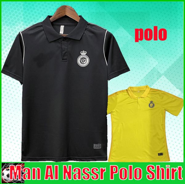 23 24 Al Nassr FC Futbol Polo Gömlek Formaları Ronaldo 2023 2024 Cr7 Gonzalo Mane Benzema Sarı Siyah Erkekler Futbol Polo Gömlekleri Suudi Arabistan