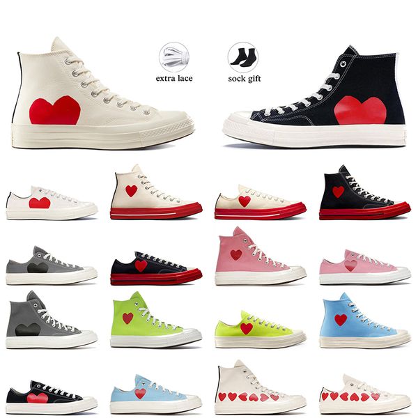 High Top Vintage Commes Des Garcons X 1970s Designer Canvas Sapatos Moda Mulheres Mens All Star Classic 70 Chucks Taylors Low Multi-Heart Flat Trainers Sports Sneakers