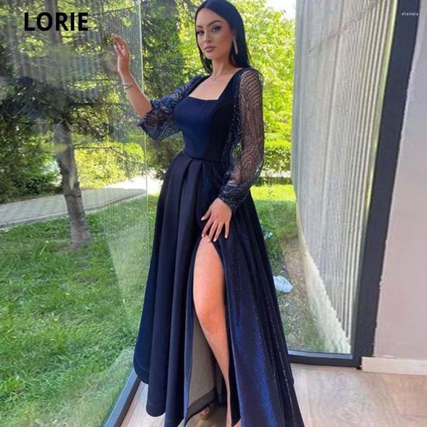 Partykleider LORIE Square Navy Blue Abend 2024 Vestidos De Fiesta Noche Cap Sleeves A-Linie Lange Seite Split Formales Kleid