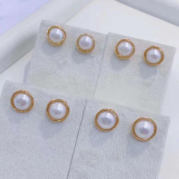Orecchini a bottone SGARIT Gioielli in oro riempito 14K Circa 8-10 mm Perle naturali Classiche ed eleganti per le donne