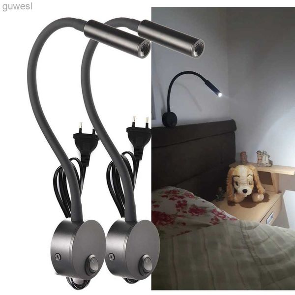 Luzes noturnas 2pcs LED lâmpada de parede 3W para estudo de cabeceira lâmpada de livro de leitura preto prata branco luz de parede UE US Plug Cord YQ240112