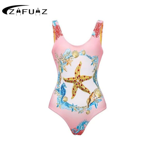 Ternos ZAFUAZ Mulheres Onepiece Swimsuit Impresso Lace Up Bikini Set Swimwear Push Up Flor Backless Maiô Beach Wear para Feminino