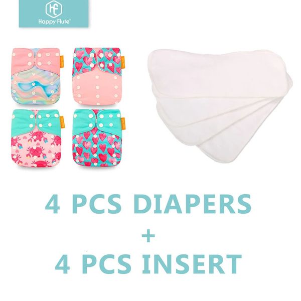 Happyflute 4pcs Cep Diapers4 PCS Mikrofiber Ekle Yeniden Kullanılabilir Yıkanabilir Ekolojik Bez Bebek Bezi 315kg Bebek 240111