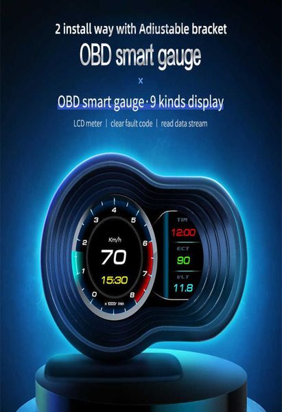 OBD2 GPS Автомобильный умный дисплей с цифровым дисплеем, автоматический датчик, спидометр, сигнализация о температуре воды и масла, предупреждение о превышении скорости4714868