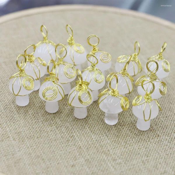 Colares de pingente vender pedra natural ouro cor metal enrolamento trança branco cristal moda cogumelo colar diy jóias presentes fazendo 10pcs