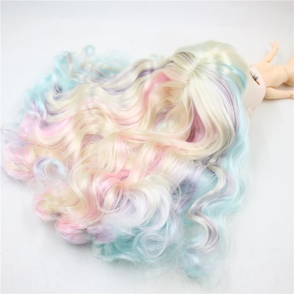 ICY DBS blyth boneca rbl couro cabeludo e cúpula cabelo ondulado peruca multicolorida para brinquedo de anime personalizado mistura de pele branca 240111