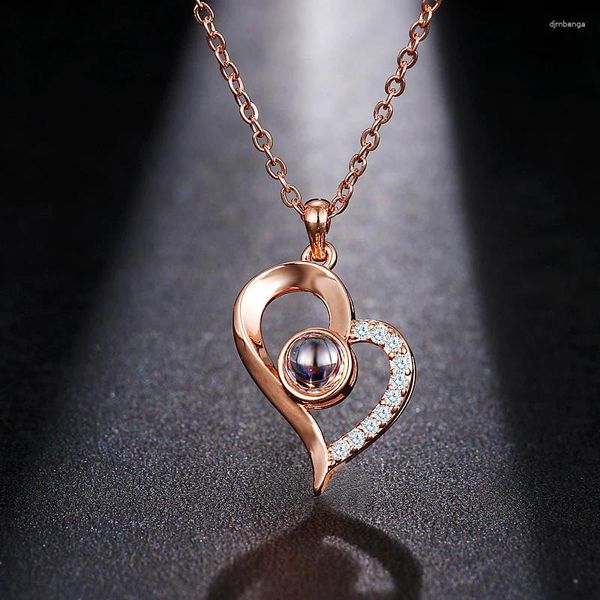 Ожерелья с подвеской Emmaya, бренд розового золота, цвет 100, ожерелье на языке «I Love You», проекция памяти, свадебное письмо, падение