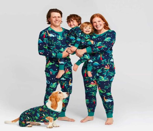 Família dinossauro roupas de natal algodão família pijamas de natal meninos e meninas roupas pais filhos pijamas com roupas de cachorro h107987405