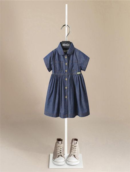 Nuovi vestiti della ragazza Ragazze Denim Breve Mini abito Bambino Jean Manica lunga Casual Camicia da partito Abito per bambini Q07163429478