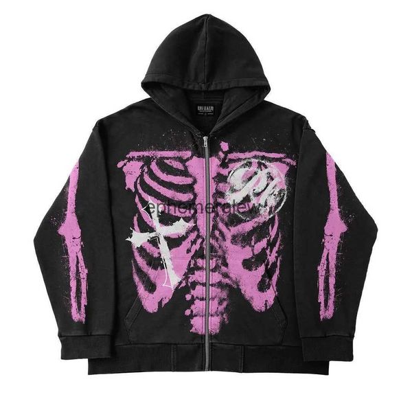 Erkek Hoodies Sweatshirts Avrupa ve Amerika Kafatası Zip kapüşonlu Y2K Harajuku Gevşek Uzun Kol Sokak Giyim Gotik Punk Büyük Boyu Sweatshirt Kadınlarephemeralew