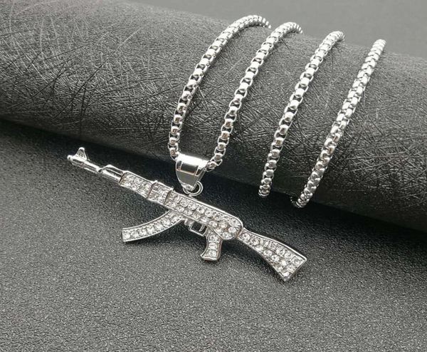 Hip Hop Schmuck Titanstahl vergoldet Diamant Ak47 Anhänger Halskette 6CC36799388