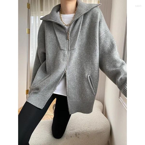 Maglioni da donna TPJB Doppia cerniera Pullover da donna Sensazione pigra Versione grande alla moda Profilo allentato Maglione cardigan lavorato a maglia con risvolto