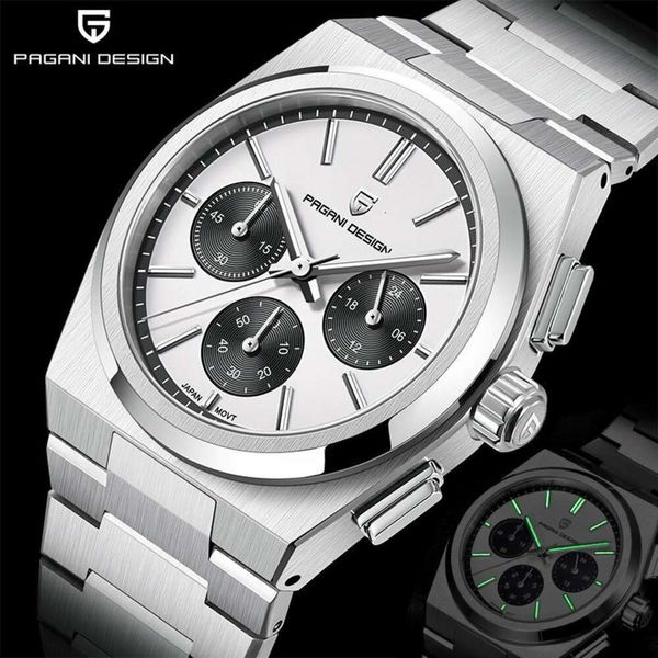 Panda Eye Pagani Bergani Orologio da uomo impermeabile multifunzionale al quarzo in acciaio pregiato con luce notturna sottile