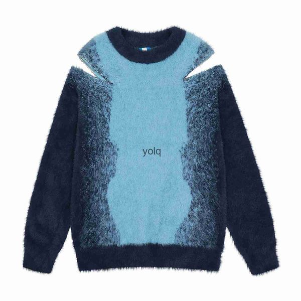 Мужские толстовки с капюшоном Японская мода Цветной мохеровый свитер Пуловеры на молнии Ретро большого размера Осень-зима Теплый мужской и женский трикотаж Y2kyolq