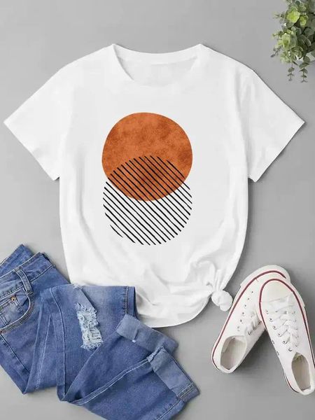 T-shirt da donna Abbigliamento T-shirt a maniche corte Donna Stampa femminile Top Fashion Astratta anni '90 Tendenza Grafica geometrica T-shirt da donna Abbigliamento